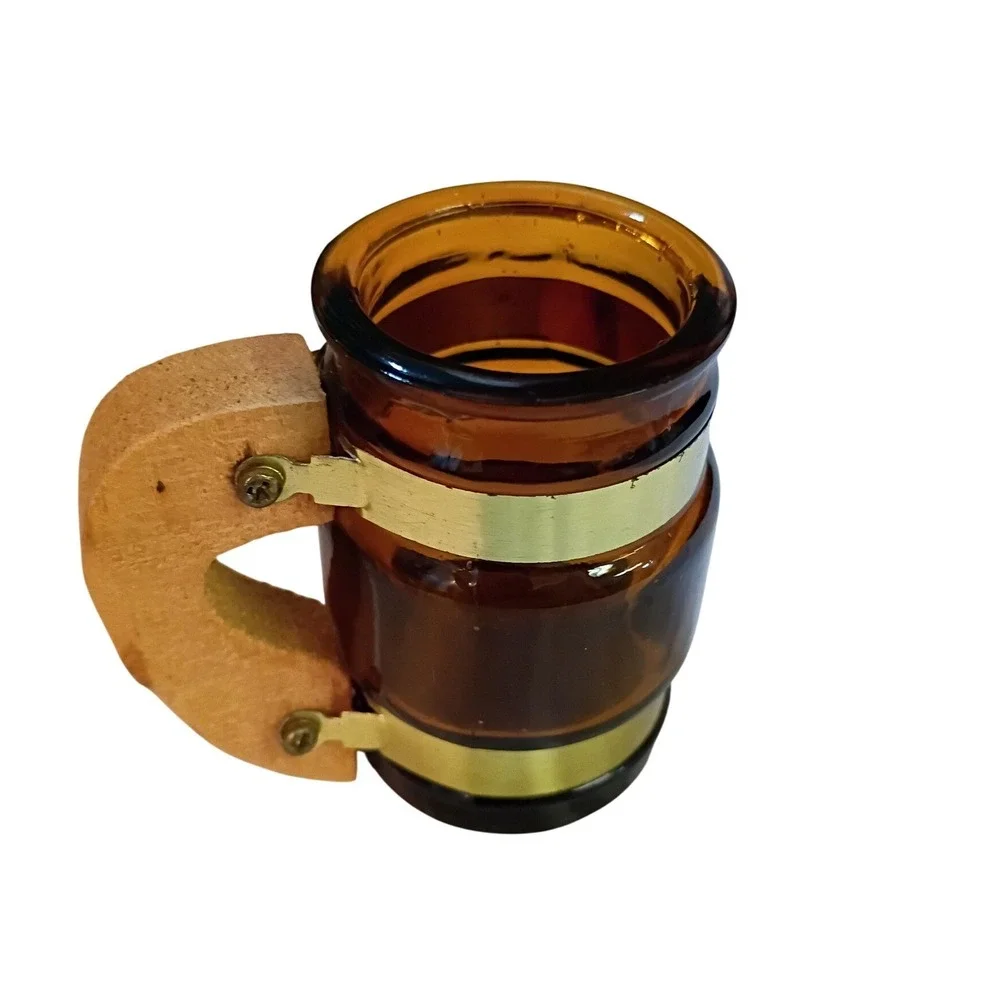 Vintage Silver Springs Florida Amber Glass Barrel Shot Glass Wooden Handle 651